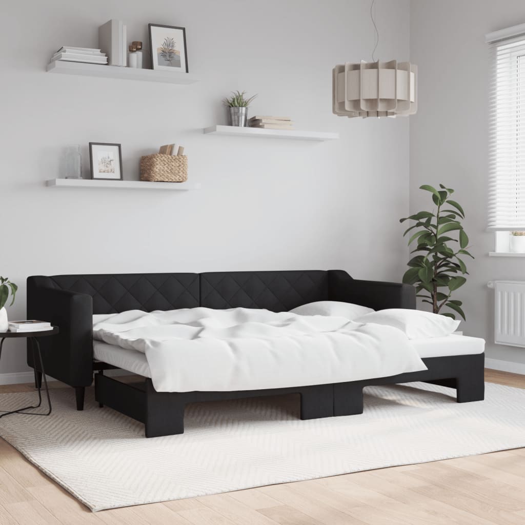 fekete kihúzható szövet heverő 80 x 200 cm