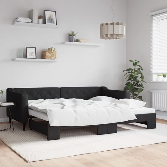 fekete kihúzható szövet heverő 90x200 cm