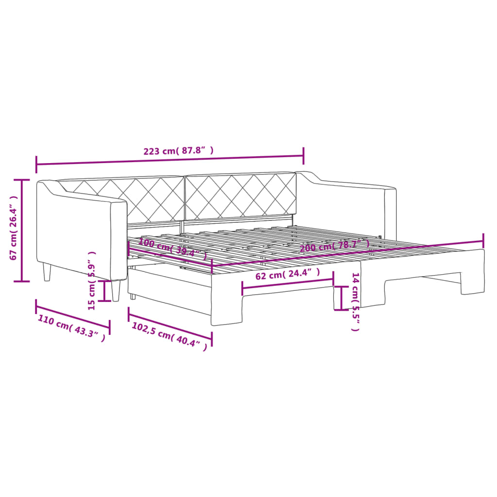 fekete kihúzható szövet heverő 100 x 200 cm
