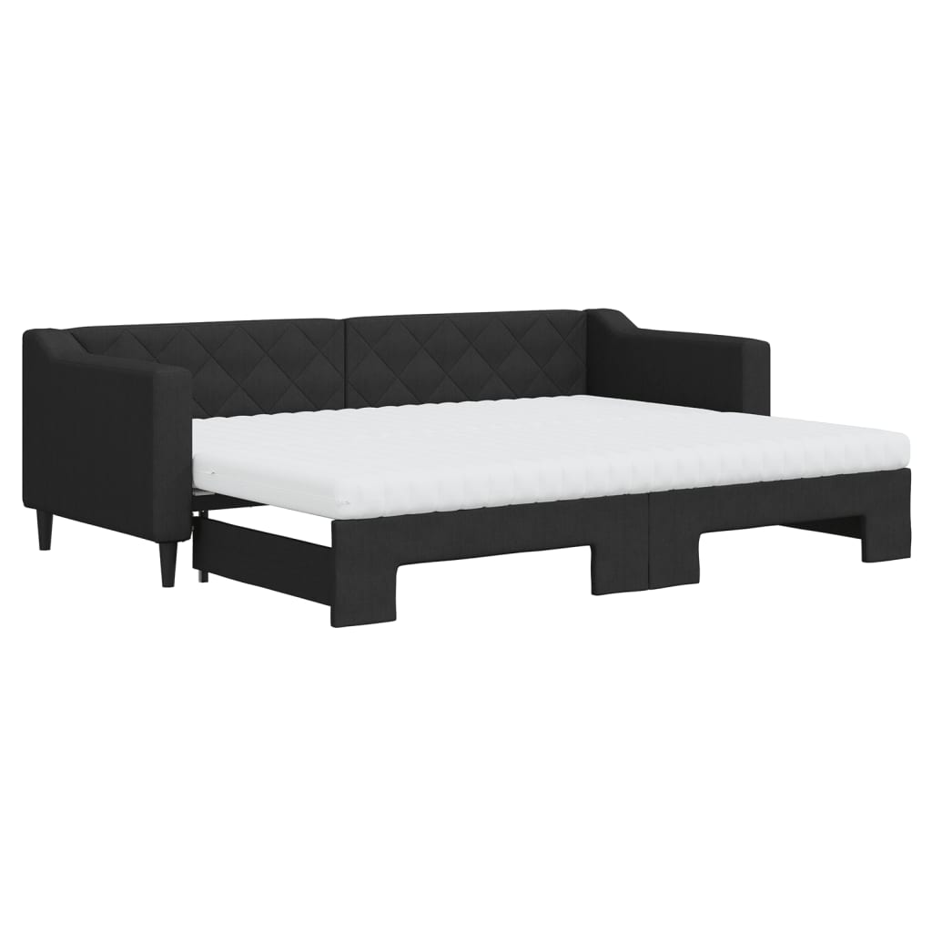 fekete kihúzható szövet heverő matracokkal 80 x 200 cm