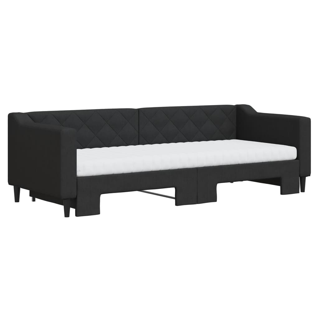 fekete kihúzható szövet heverő matracokkal 80 x 200 cm