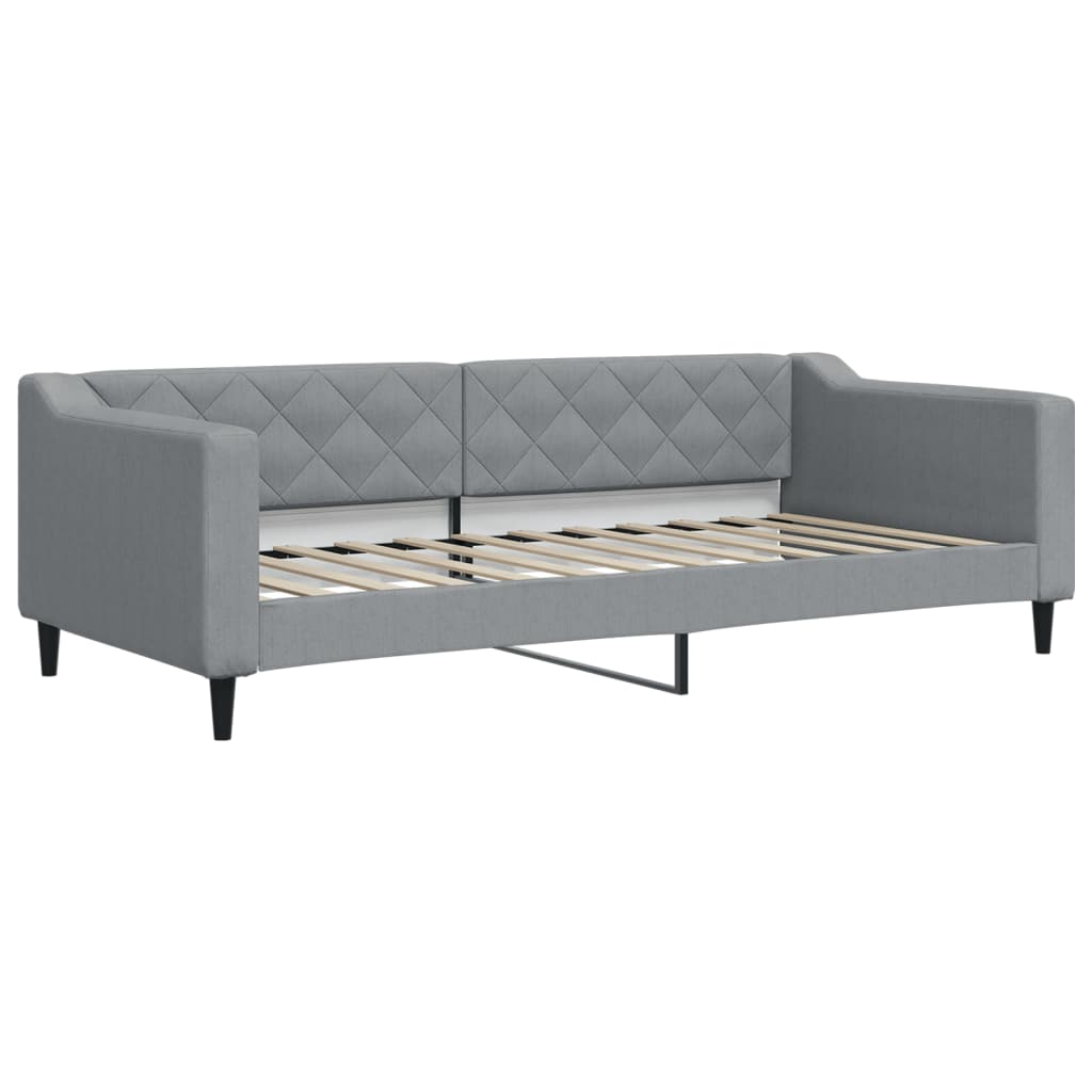 világosszürke kihúzható szövet heverő matracokkal 90 x 200 cm