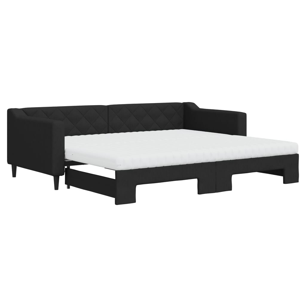 fekete kihúzható szövet heverő matracokkal 90 x 200 cm