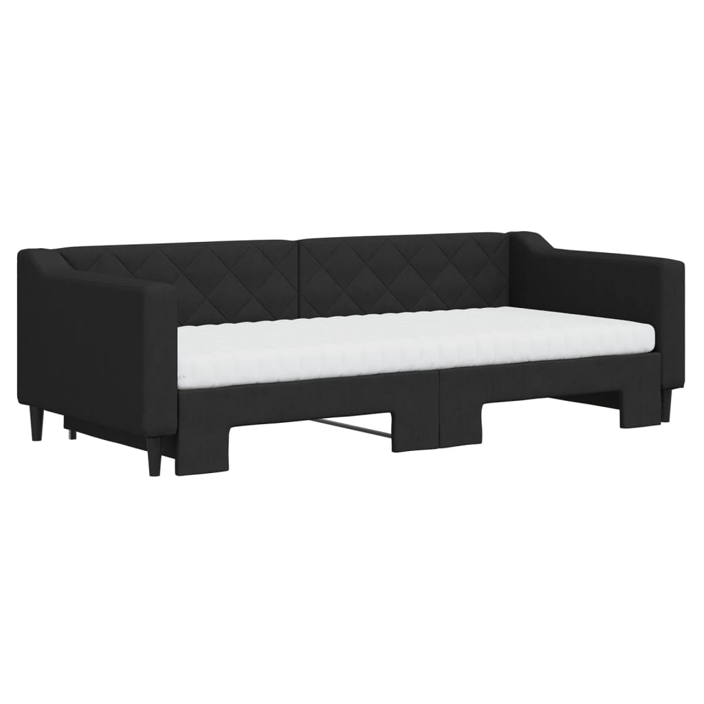 fekete kihúzható szövet heverő matracokkal 90 x 200 cm