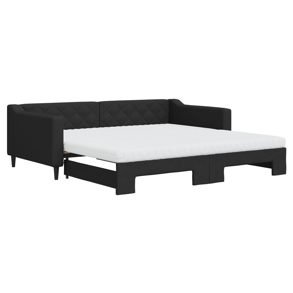 fekete kihúzható szövet heverő matracokkal 100 x 200 cm
