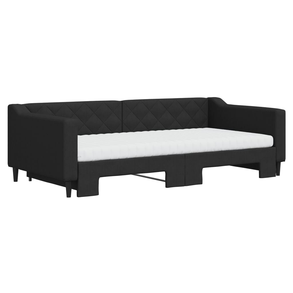 fekete kihúzható szövet heverő matracokkal 100 x 200 cm