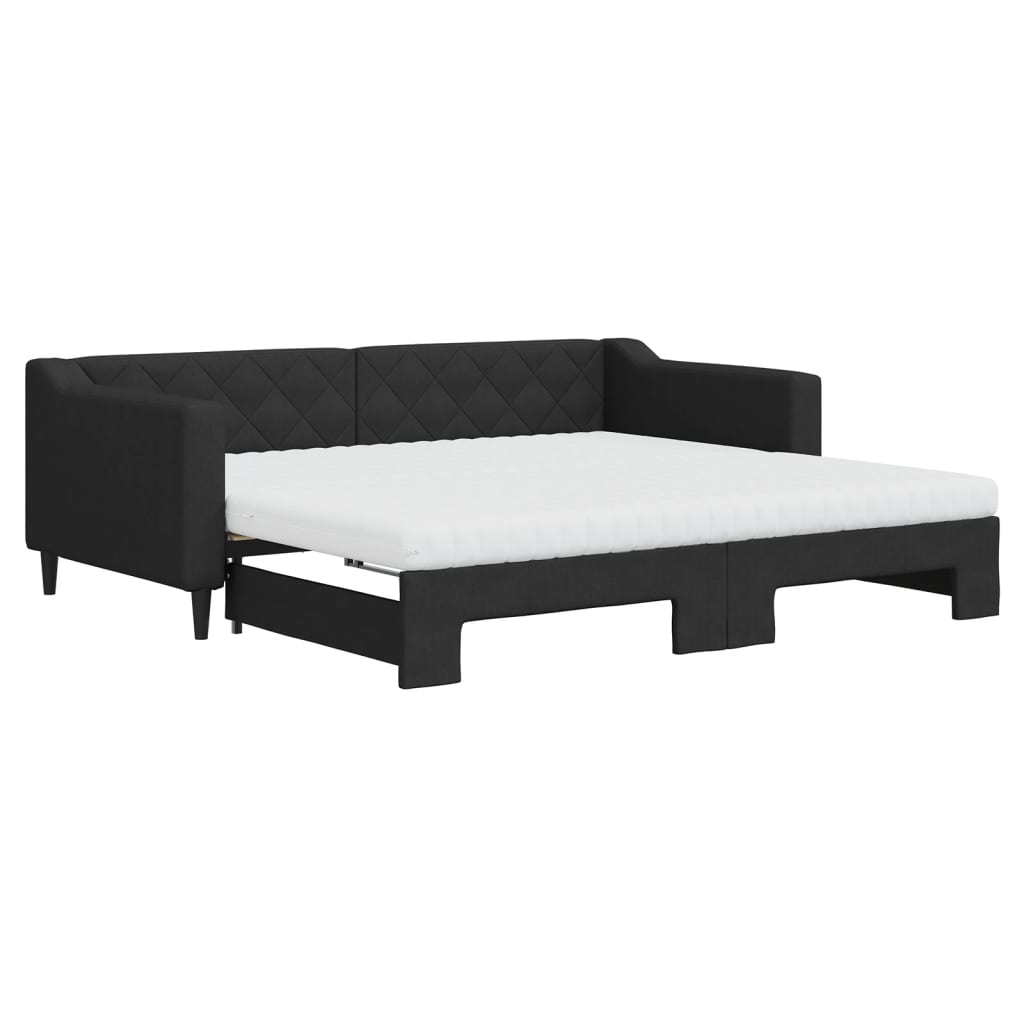 fekete kihúzható szövet heverő matracokkal 90 x 190 cm
