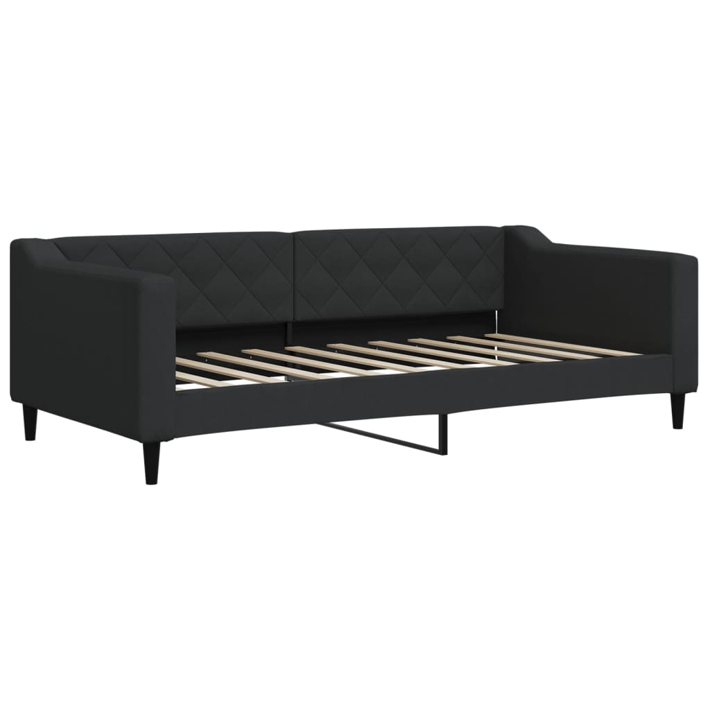 fekete kihúzható szövet heverő matracokkal 90 x 190 cm