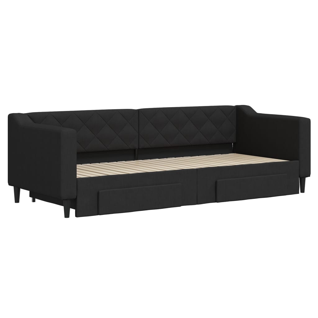fekete kihúzható szövet heverő fiókokkal 80 x 200 cm