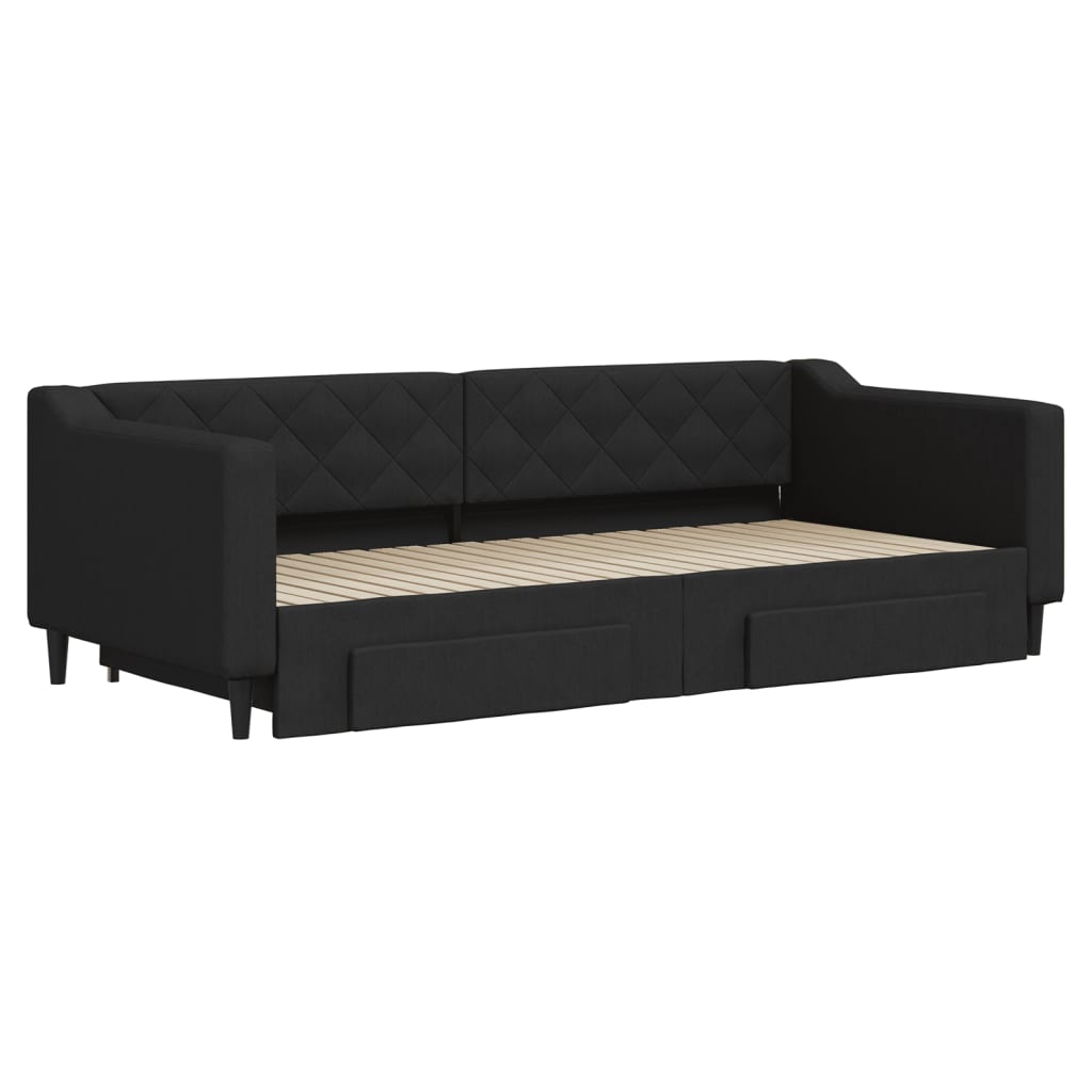 fekete kihúzható szövet heverő fiókokkal 90 x 200 cm