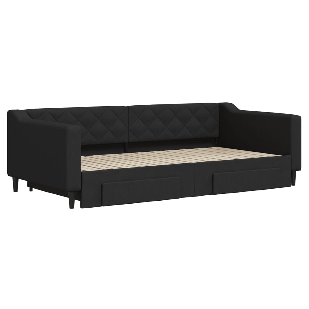 fekete kihúzható szövet heverő fiókokkal 100 x 200 cm