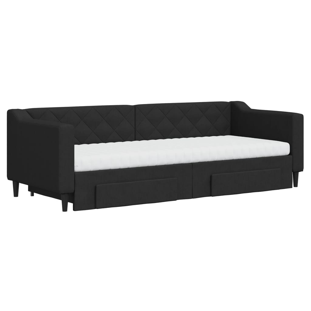 fekete kihúzható szövet heverő fiókokkal 80 x 200 cm