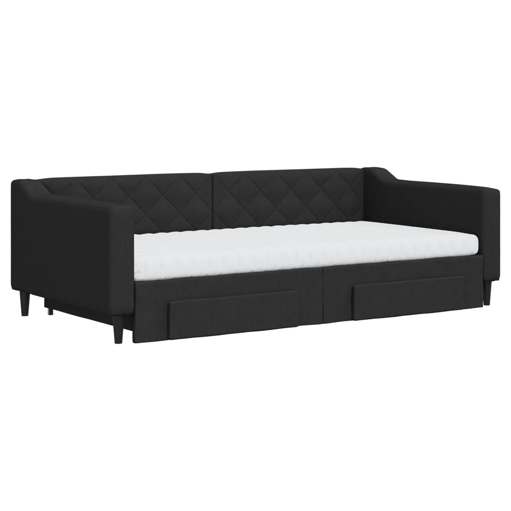 fekete kihúzható szövet heverő fiókokkal 100 x 200 cm