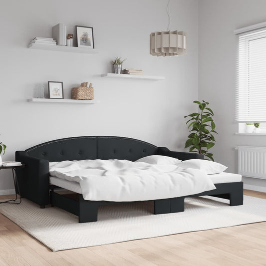 fekete kihúzható szövet heverő 90x200 cm