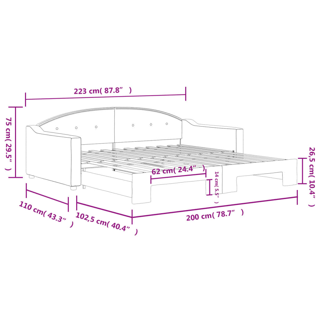 tópszínű kihúzható szövet heverő 100 x 200 cm