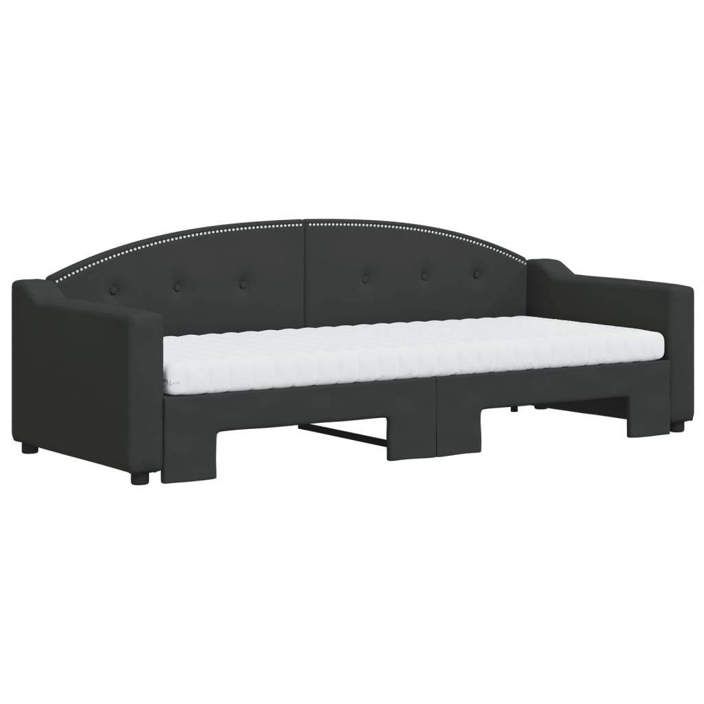 fekete kihúzható szövet heverő matracokkal 80 x 200 cm