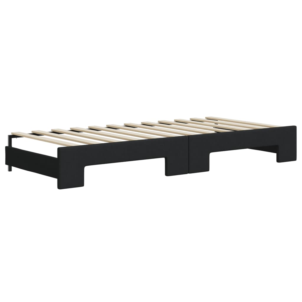 fekete kihúzható szövet heverő matracokkal 90 x 200 cm