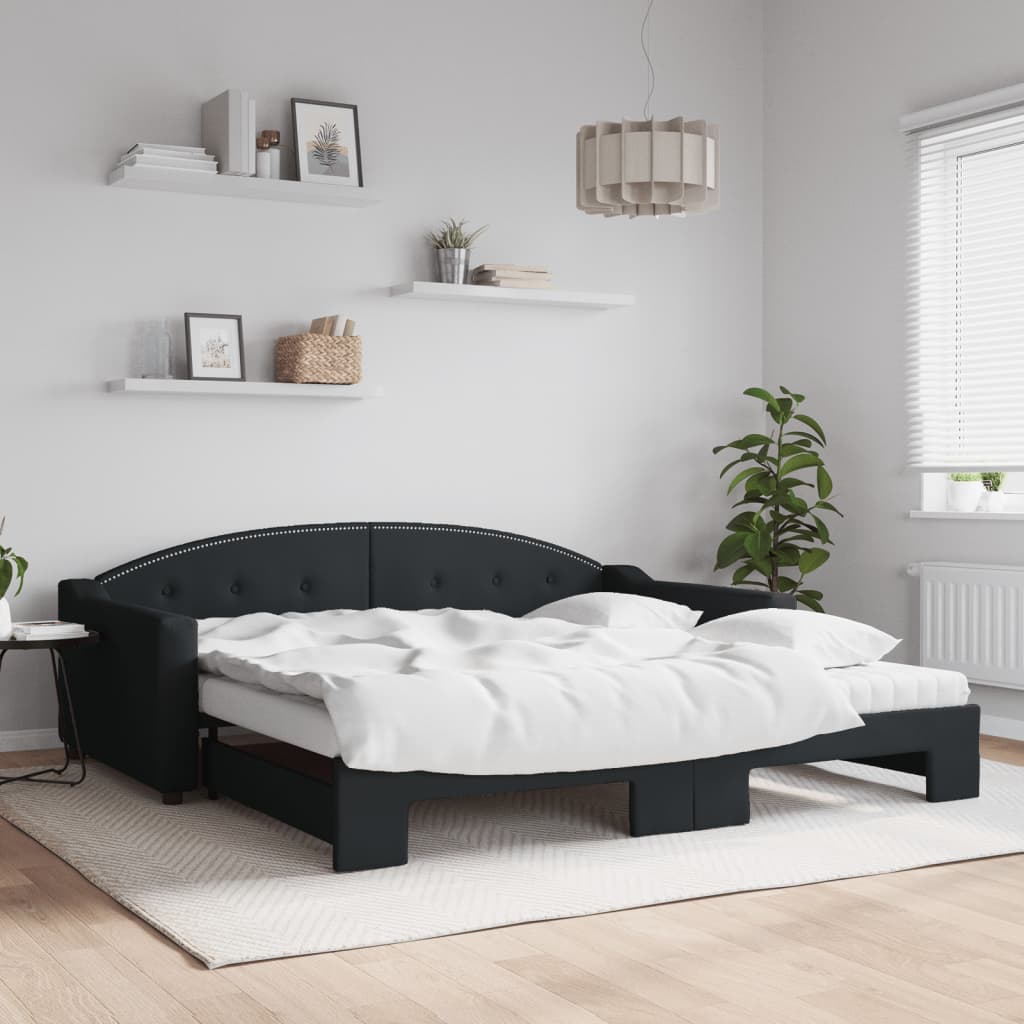 fekete kihúzható szövet heverő matracokkal 100 x 200 cm