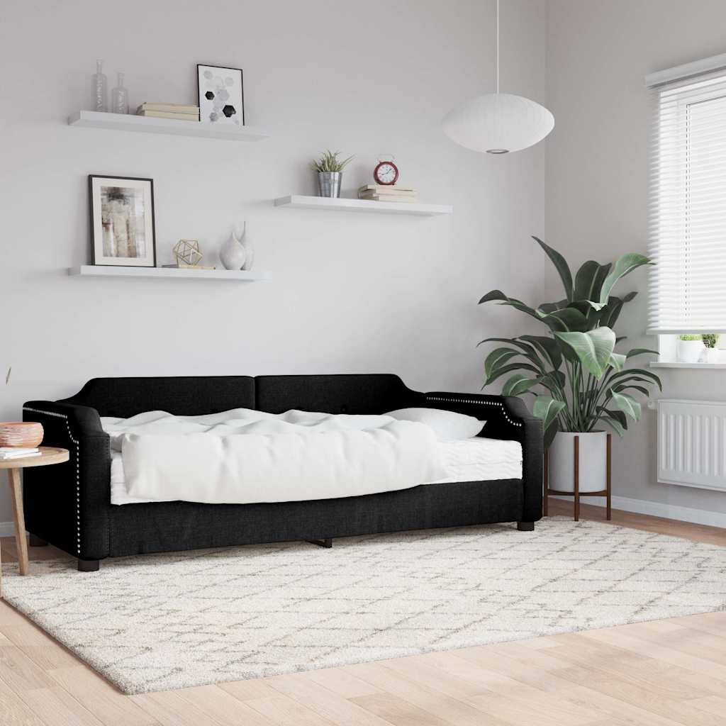 fekete szövet kanapéágy matraccal 80 x 200 cm