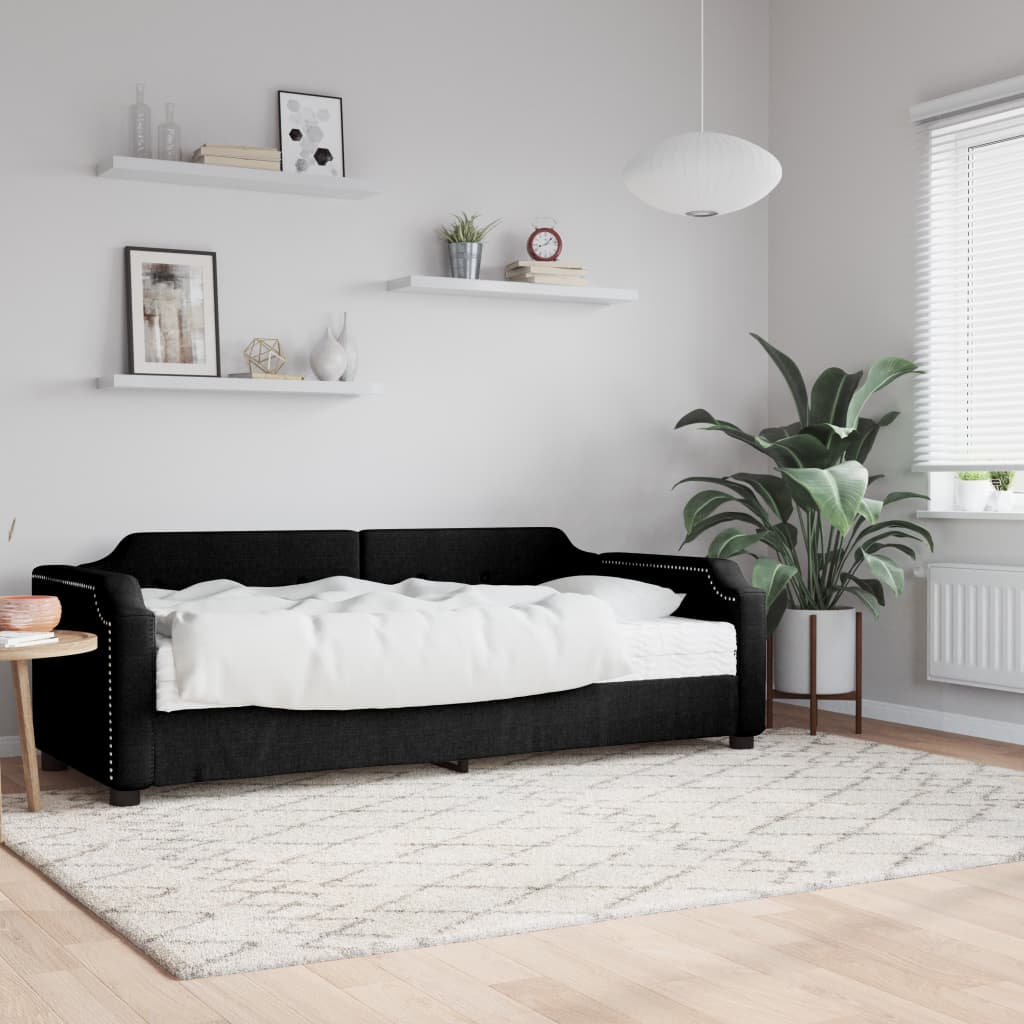 fekete szövet kanapéágy matraccal 100 x 200 cm