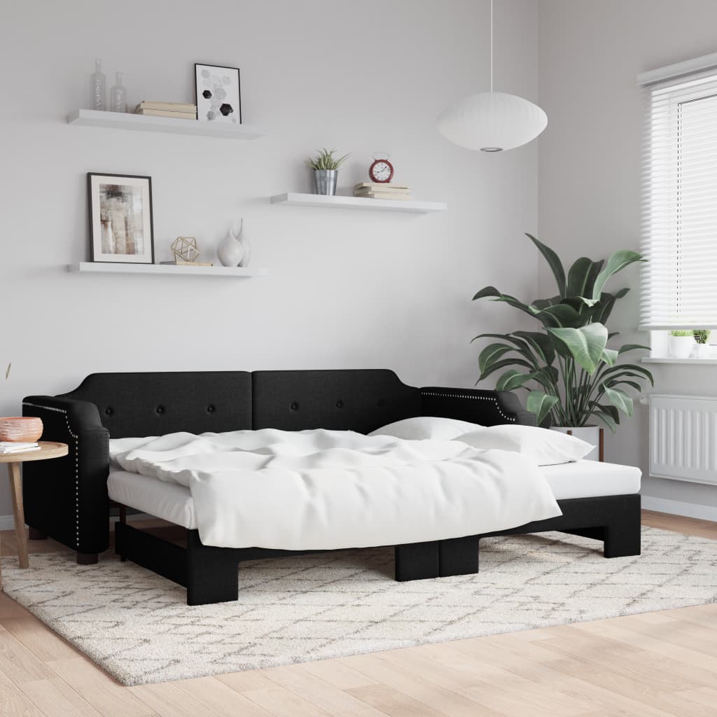 fekete kihúzható szövet heverő 100 x 200 cm