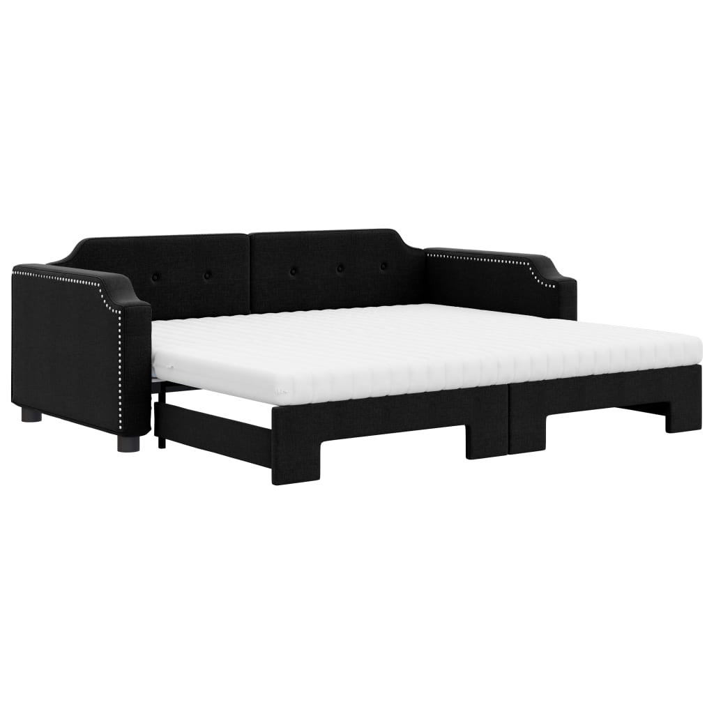 fekete kihúzható szövet heverő matracokkal 90 x 200 cm