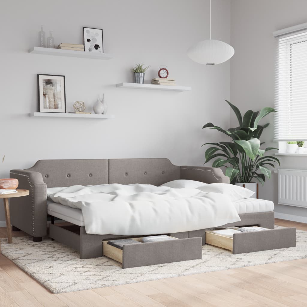 tópszínű kihúzható szövet heverő fiókkal 100 x 200 cm