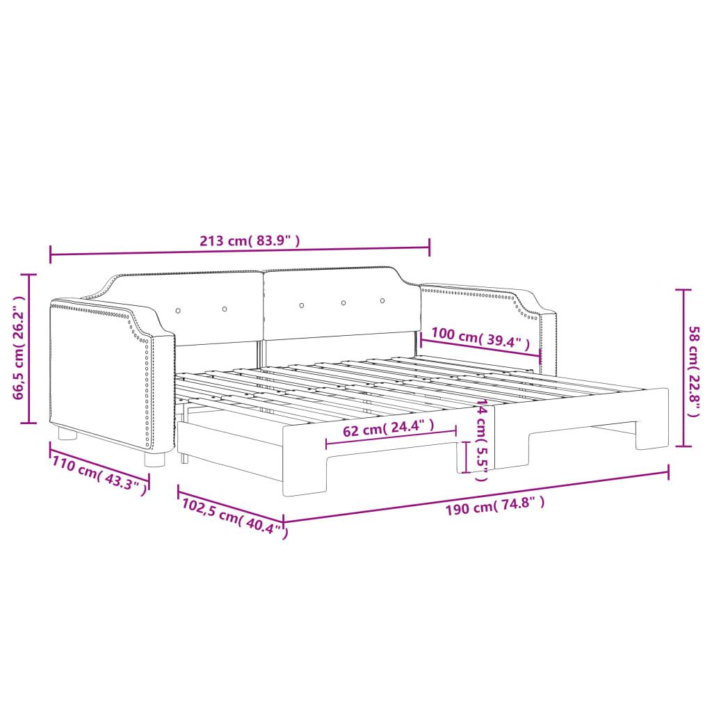 világosszürke kihúzható szövet heverő 100x190 cm