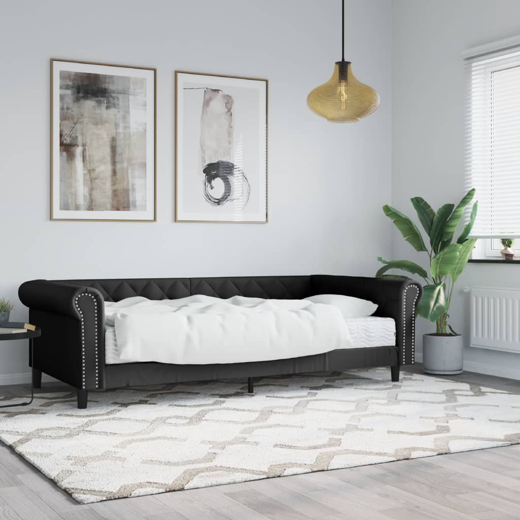 fekete műbőr heverő matraccal 90 x 200 cm