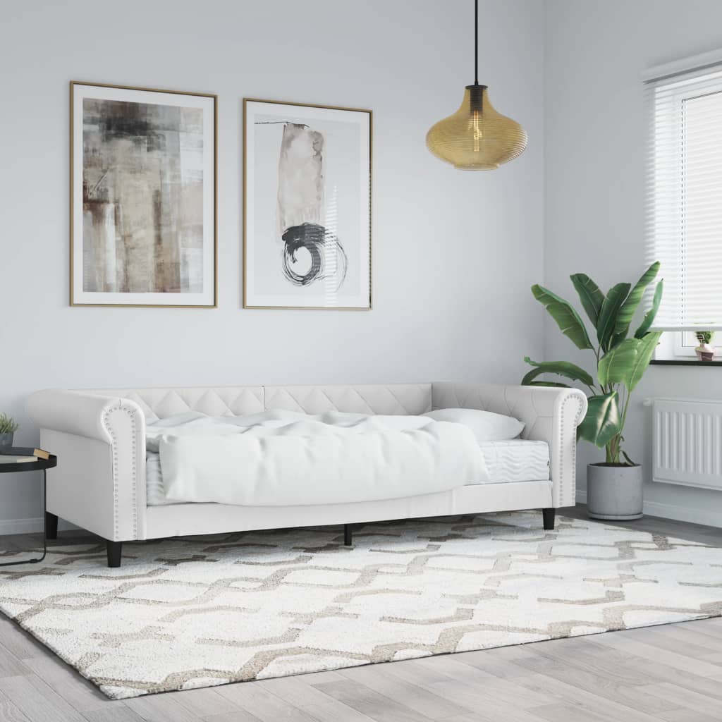 fehér műbőr heverő matraccal 90 x 200 cm