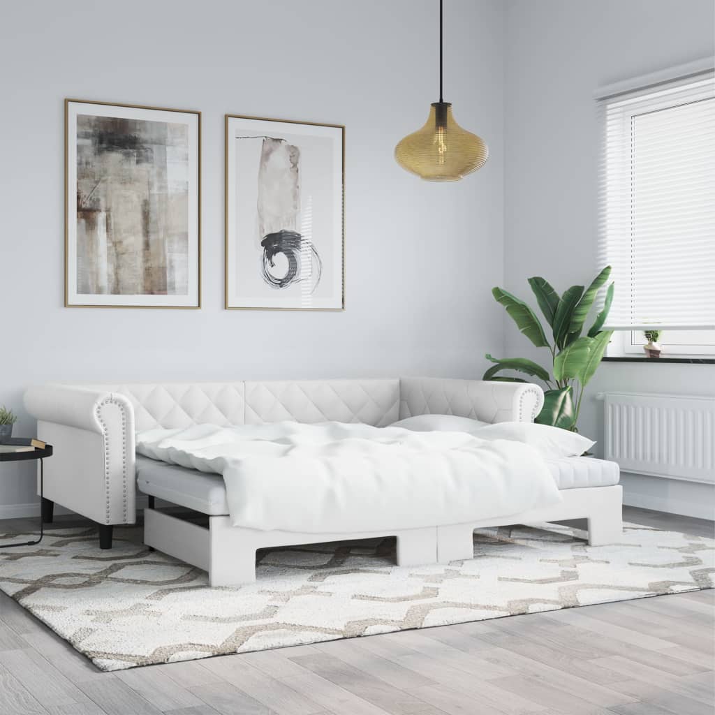 fehér kihúzható műbőr heverő 90 x 200 cm