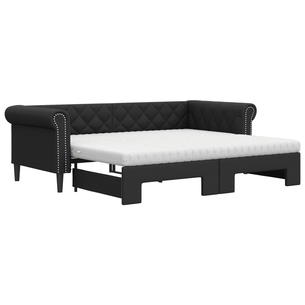 fekete kihúzható műbőr heverő matraccal 90 x 200 cm
