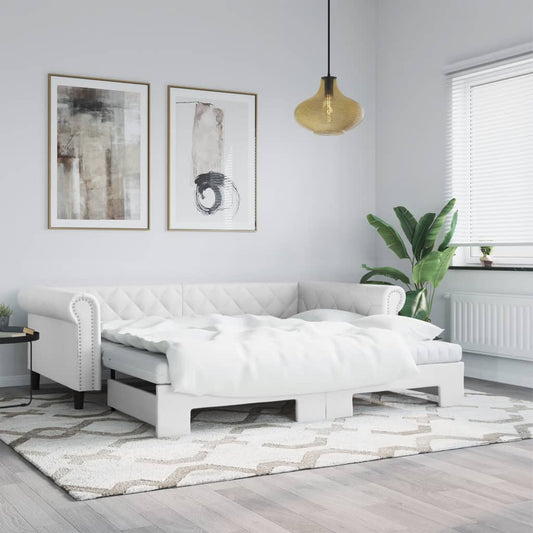 fehér kihúzható műbőr heverő matraccal 90 x 200 cm