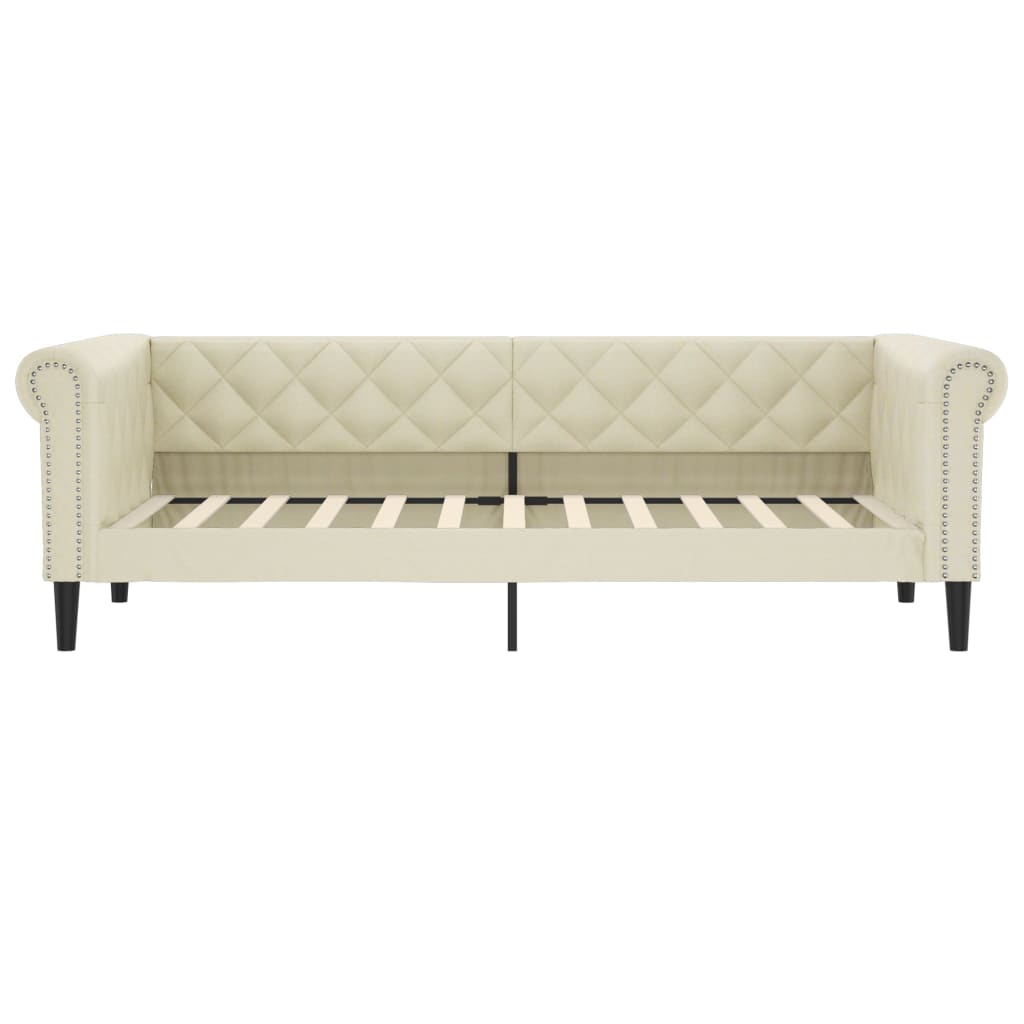 krémszínű kihúzható műbőr heverő fiókkal 90 x 200 cm