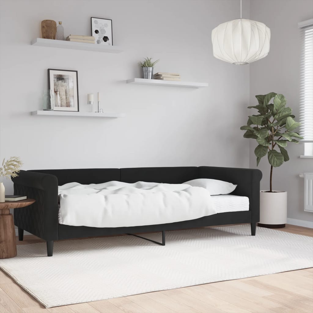 fekete bársony heverő matraccal 90 x 200 cm