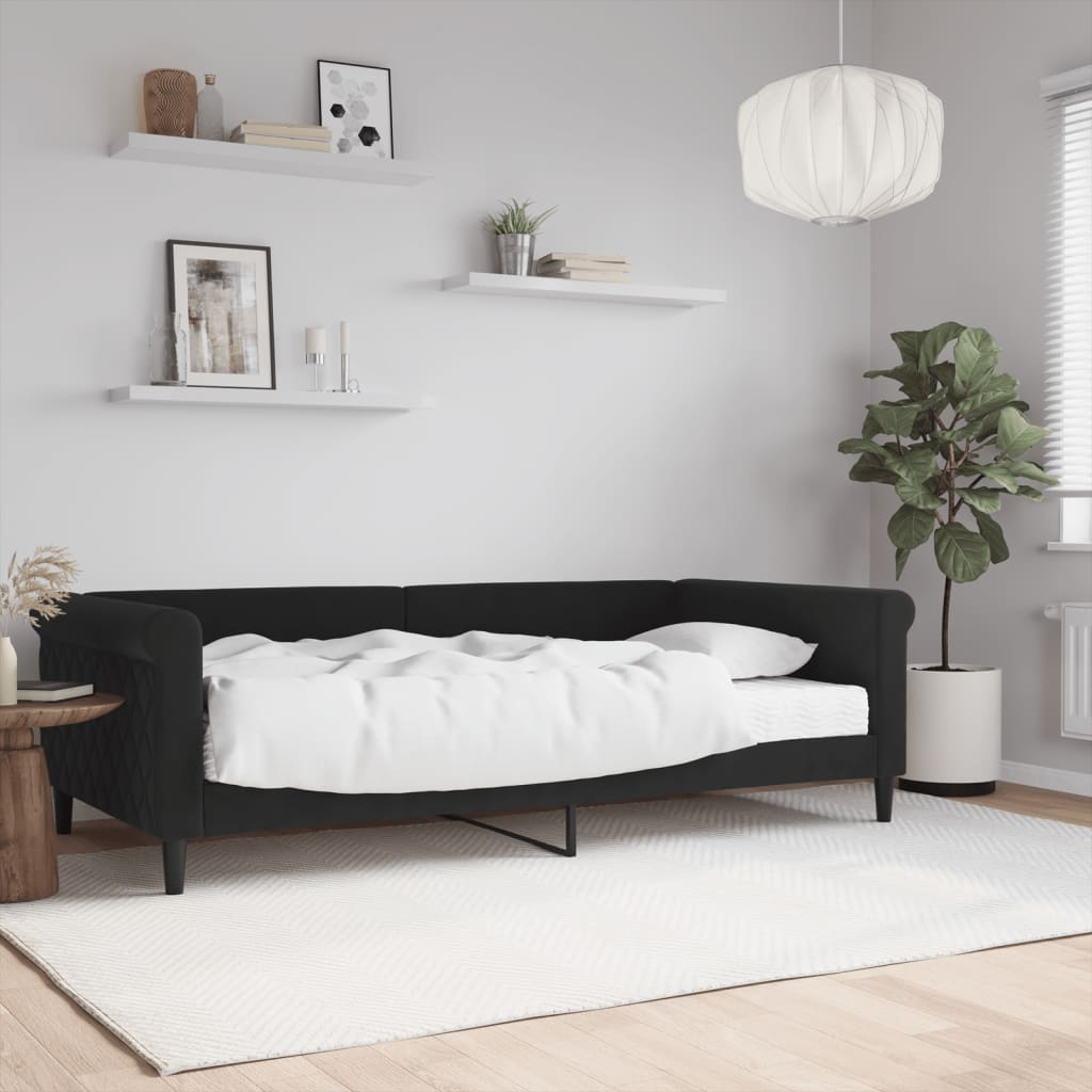 fekete bársony kanapéágy matraccal 100 x 200 cm