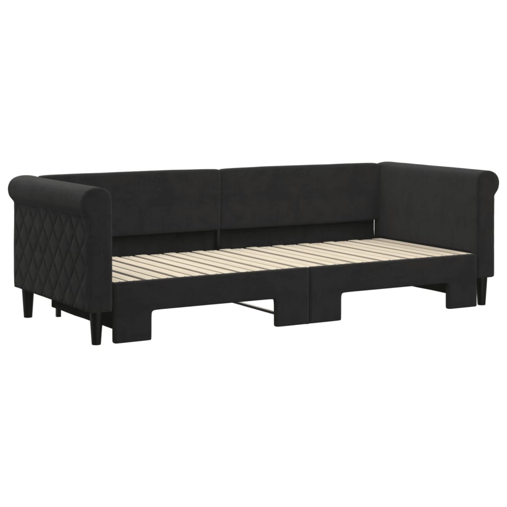 fekete kihúzható bársony heverő 80 x 200 cm