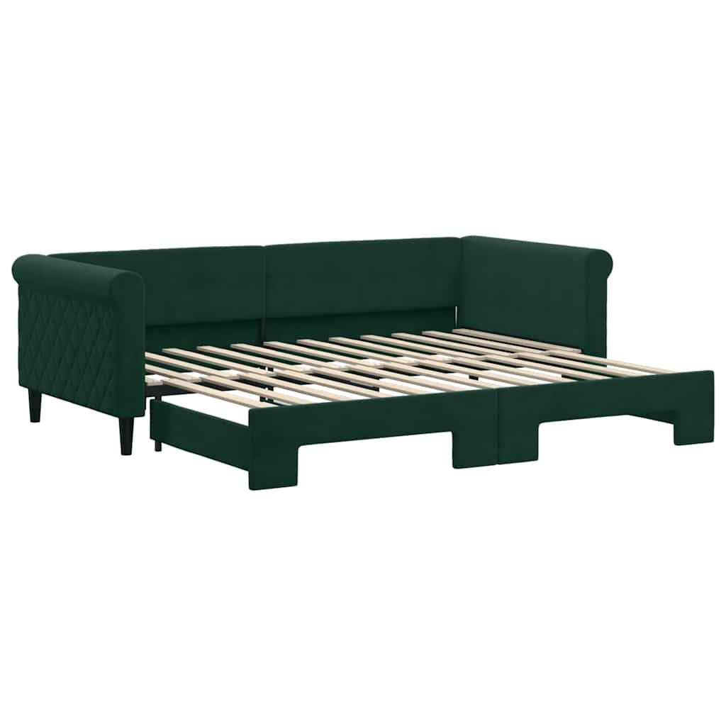 sötétzöld kihúzható bársony heverő 90 x 200 cm