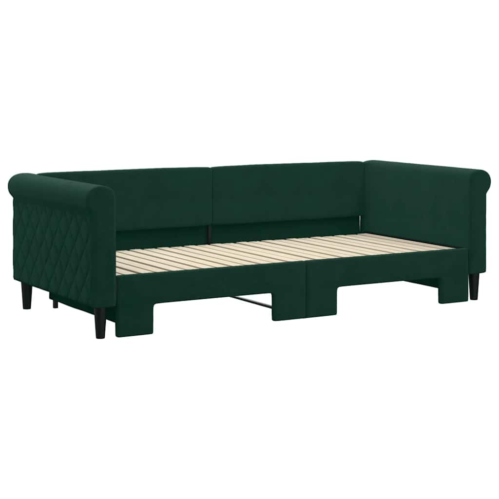 sötétzöld kihúzható bársony heverő 90 x 200 cm