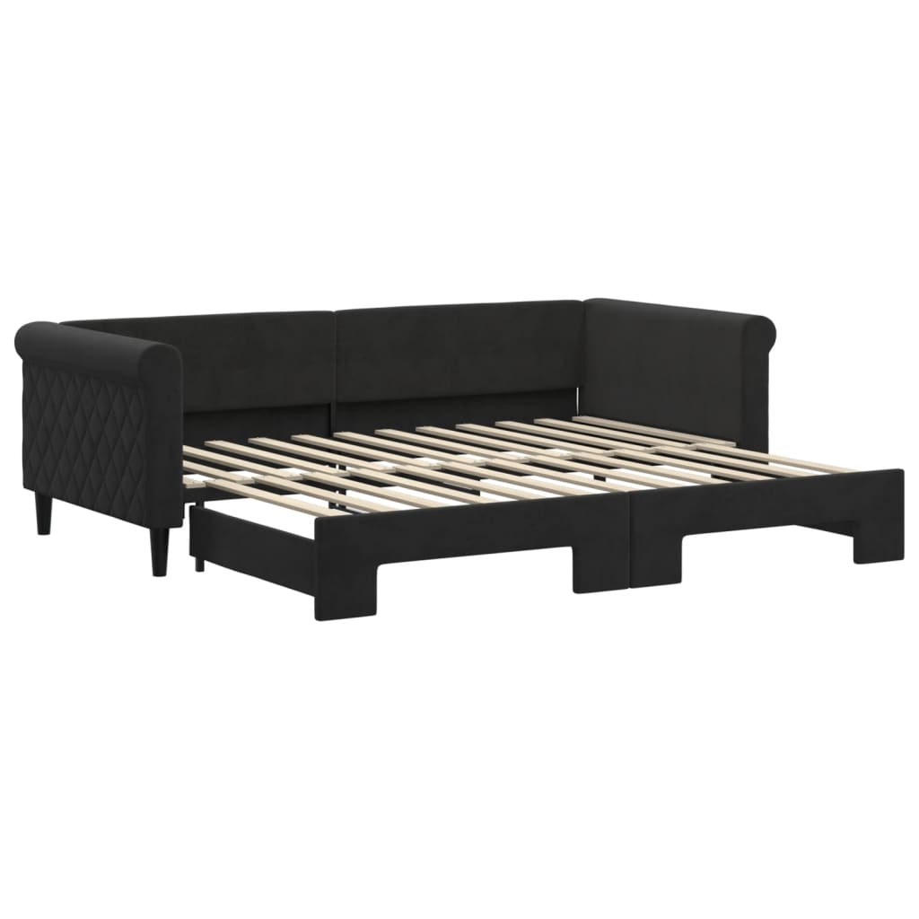 fekete kihúzható bársony heverő 90x200 cm