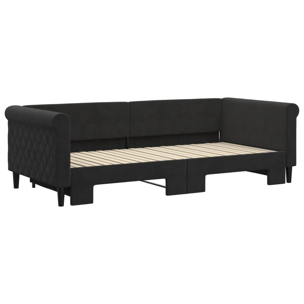 fekete kihúzható bársony heverő 90x200 cm