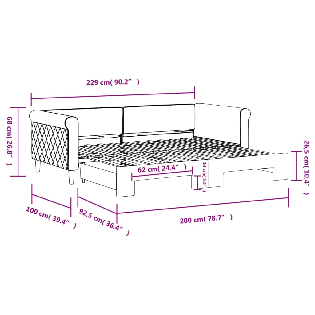 fekete kihúzható bársony heverő 90x200 cm