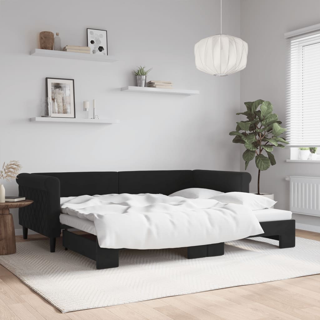 fekete kihúzható bársony heverő 90x200 cm