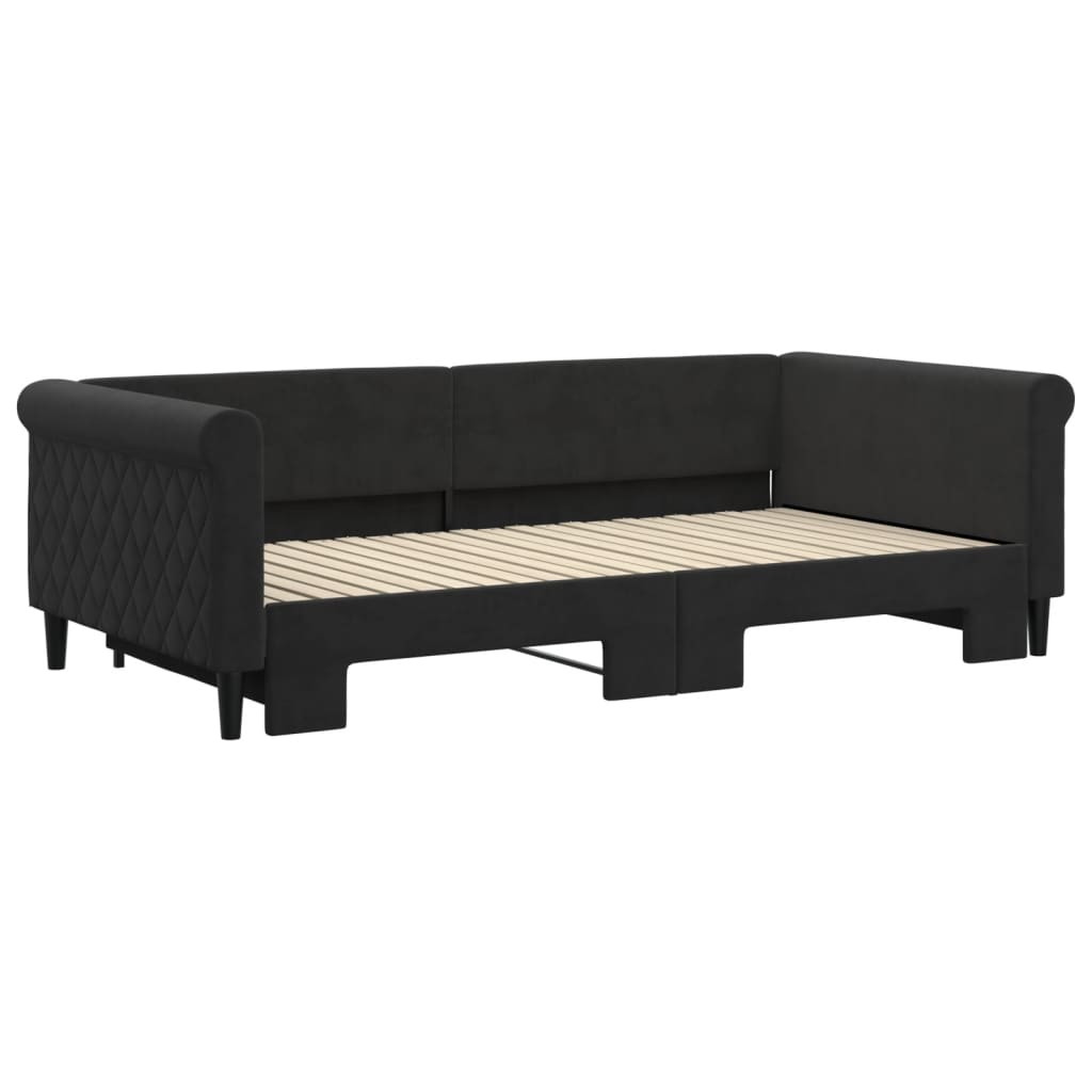 fekete kihúzható bársonyheverő 100 x 200 cm