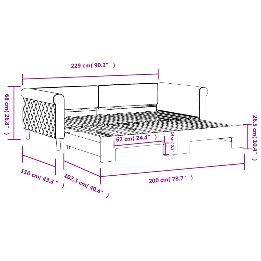 fekete kihúzható bársonyheverő 100 x 200 cm