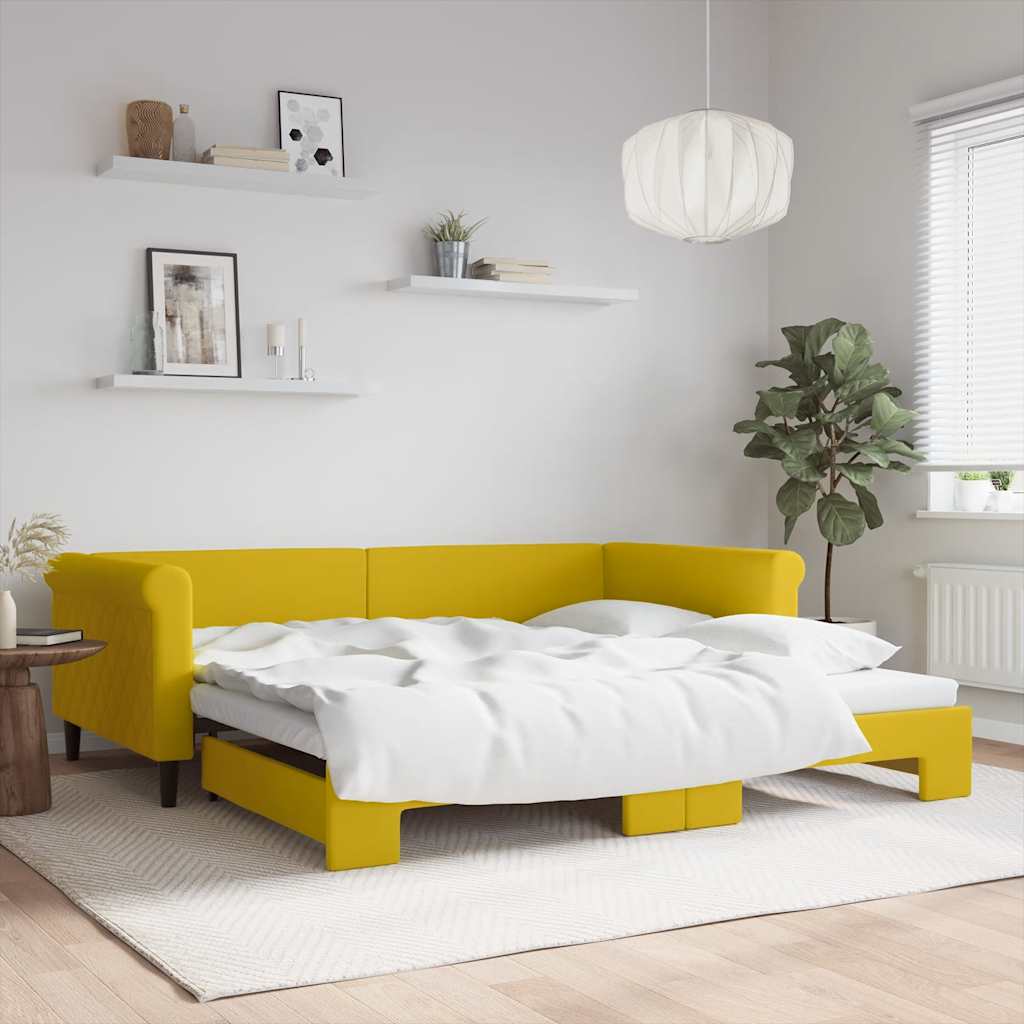 sárga kihúzható bársonyheverő 100 x 200 cm