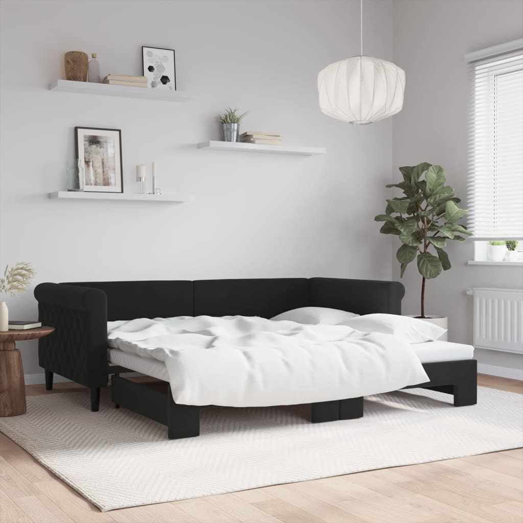 fekete kihúzható bársonyheverő 90 x 190 cm