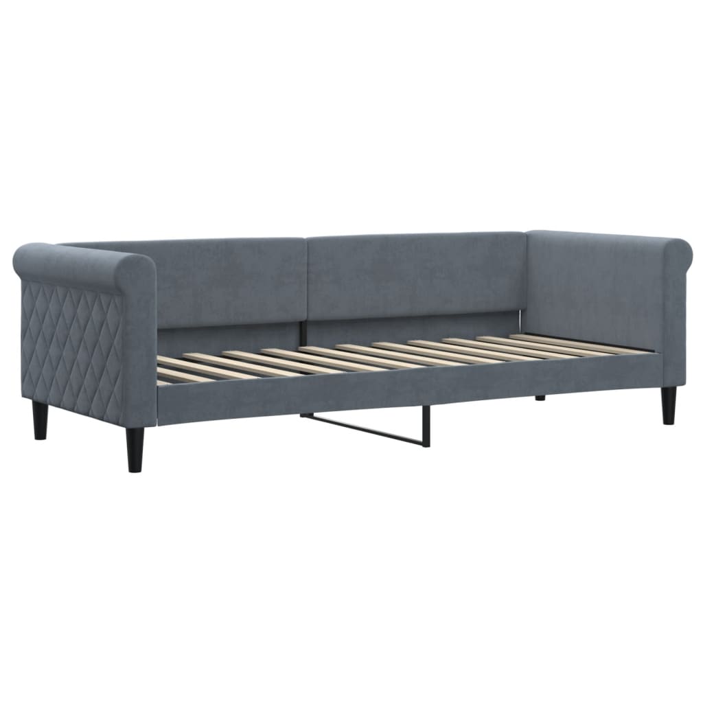 sötétszürke kihúzható bársony heverő matraccal 80 x 200 cm