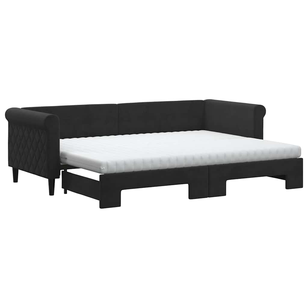 fekete kihúzható bársony heverő matraccal 80 x 200 cm