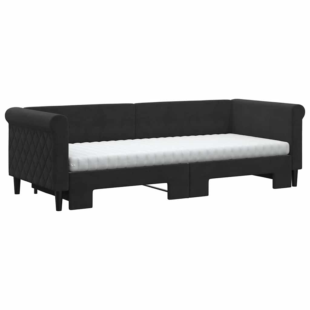 fekete kihúzható bársony heverő matraccal 80 x 200 cm
